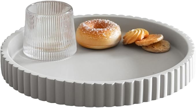 Decorative Tray for Coffee Table, Living Room, Side Table, 11" Gray Round Concrete Home Decor Serving Trays for Accent Table, Console Table-Ruum Studio Home
