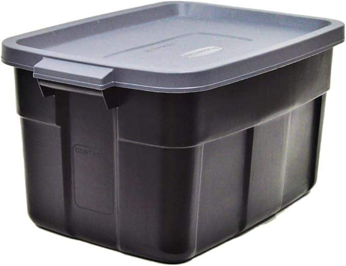 Rubbermaid Roughneck Tote 14 Gal, 6 Pack, Made in USA, Black & Gray, Rugged Plastic Stackable Storage Bins with Lids and Handles-Ruum Studio Home