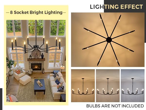 Black Chandelier, Modern Dining Room Light Fixture 8 Light Candle Chandelier Over Table 44in Metal Chandeliers Lighting for Living Room Entry Master Bedroom Bathtub Kitchen-Ruum Studio Home