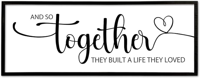 And So Together They Built A Life They Loved Sign Wall Decor 40"X15" Bedroom Above Over Bed Large Wood Framed Love Quotes for Couple Wall Hanging Art (Black)-Ruum Studio Home