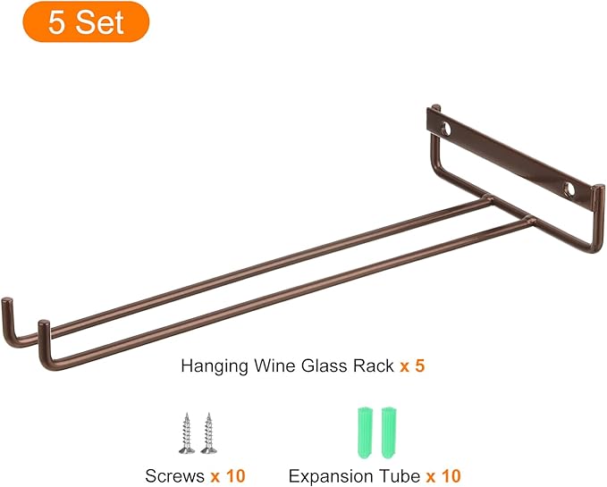 uxcell 5Pcs Wine Glass Rack, 10.43 Inch Iron Wine Glasses Rack Under Cabinet Stemware Rack - Wall Mountable Wine Glass Holder Storage Hanger for Bars Coffee Restaurants Kitchens, Bronze-Ruum Studio Home