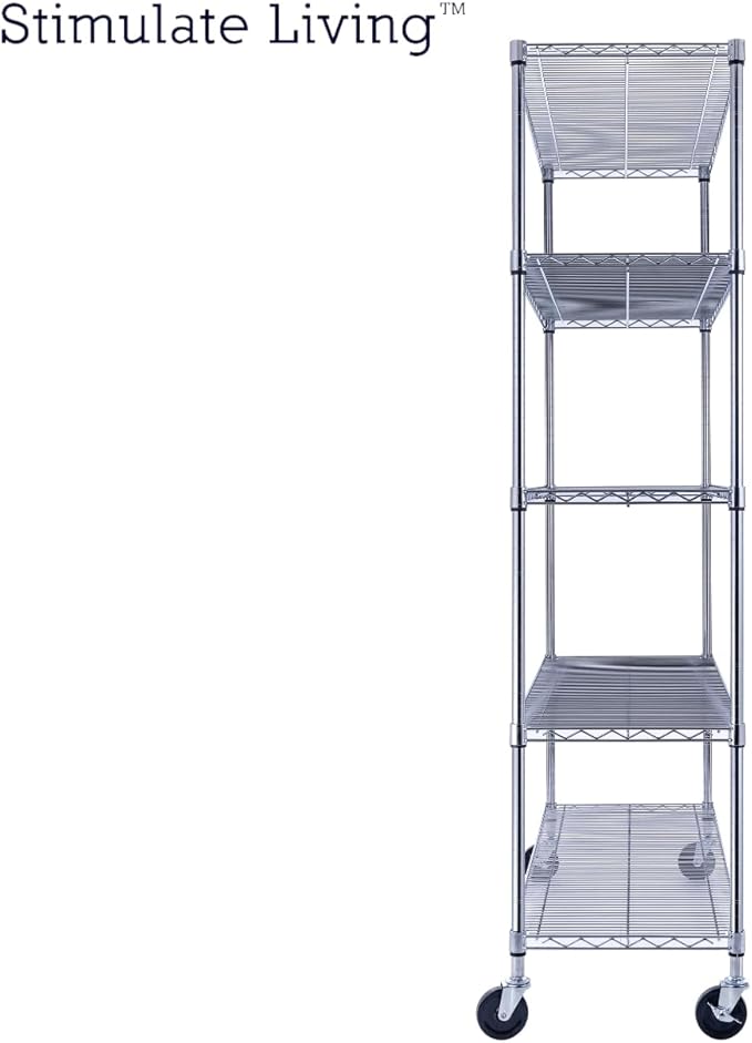 48"x18"x72" PRIME HEAVY DUTY Chrome 5-Tier Wire Shelving NSF 4000 LBS MAX Capacity Storage Rack for Commercial, School, Home, Garage, Warehouse, Industrial, and Hospital Uses (with Wheels)-Ruum Studio Home