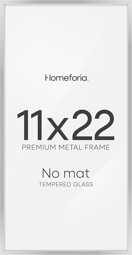 Homeforia 11x22 Newspaper Frame Silver, High End Metal 11 x 22 Picture Frame without Mat, 22x11 Thin Silver Poster Frames for Wall, 11by22 inch Display Photo Frames, Tempered Glass, Wall Kit, Set of 1-Ruum Studio Home