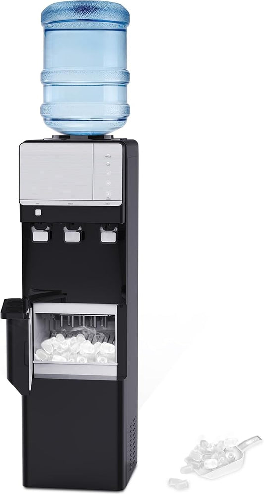 IKT Top Load Water Cooler Dispenser with Ice Maker for 5 Gallon Bottle 27 lbs Daily Capacity 3 Temperature Night Light Black-Ruum Studio Home