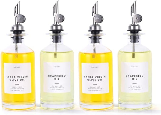 Molimoli Olive Oil Dispenser Bottle for Kitchen, Oil Dispenser w. Weighted Pourer, Glass Bottle Dispenser for Kitchen, Olive Oil Cruet, Glass Olive Oil Bottle | 350ml, Set of 4-Ruum Studio Home