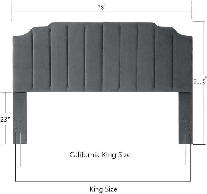 24KF Dark Gray Velvet Tufted King Upholstered Headboard, Modern Vertical Channel Design California King Headboard with Stepped Silhouette Top Edge,Dark Gray-Ruum Studio Home