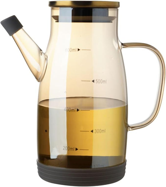 Large Glass Oil Dispenser Bottle for Kitchen Cooking Recipiente Para Aceite De Cocina Olive Oil Vinegar Dispenser Cruet Stainless Steel Lid No Drip Liquid Container (Champagne, 20oz / 600ml)-Ruum Studio Home