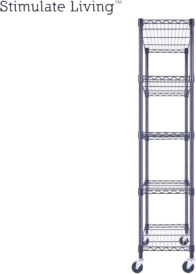 30"x14"x60" PRIME HEAVY DUTY Black 5-Tier Wire Shelving 1,750 LBS MAX Capacity Storage Rack for Commercial, School, Home, Garage, Warehouse, Industrial, and Hospital Uses (with Wheels)-Ruum Studio Home