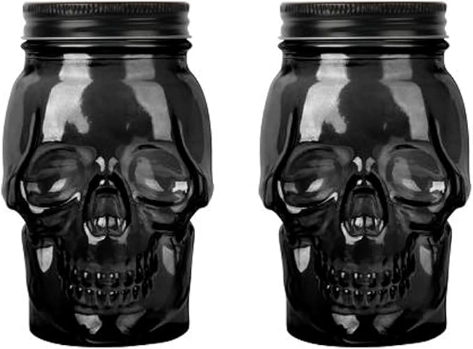 Set of 2 Skull Mason Jar Glasses with Lids | 16oz Reusable Halloween Drinking Glasses | Unique Skull Décor, Storage, & Canning Jars for Parties & Gifts-Ruum Studio Home