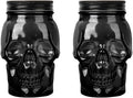 Set of 2 Skull Mason Jar Glasses with Lids | 16oz Reusable Halloween Drinking Glasses | Unique Skull Décor, Storage, & Canning Jars for Parties & Gifts-Ruum Studio Home