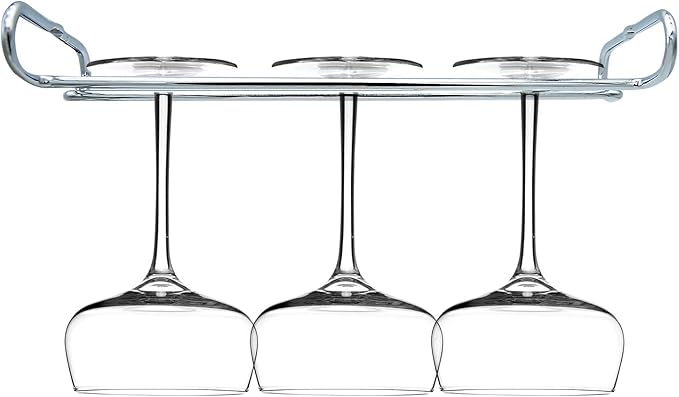 10 Inch Wine Glass Rack Under Cabinet Shelf Stemware Storage Hanging Hanger Organizer Glasses Holder with Drying Under Counter Metal for Kitchen and Bar Set of 4 Silver-Ruum Studio Home
