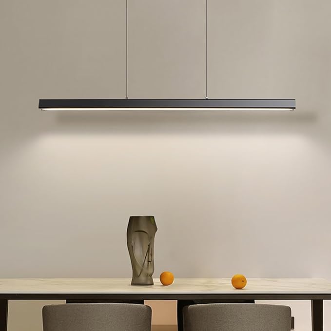JAYMP Minimalist Linear Pendant Light Dimmable LED Modern Chandelier Dining Room Island Light Restaurant Cafe Bar Office Hanging Lamp Black 45"-Ruum Studio Home