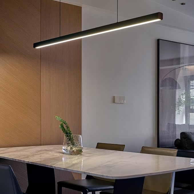 JAYMP Minimalist Linear Pendant Light Dimmable LED Modern Chandelier Dining Room Island Light Restaurant Cafe Bar Office Hanging Lamp Black 57"-Ruum Studio Home