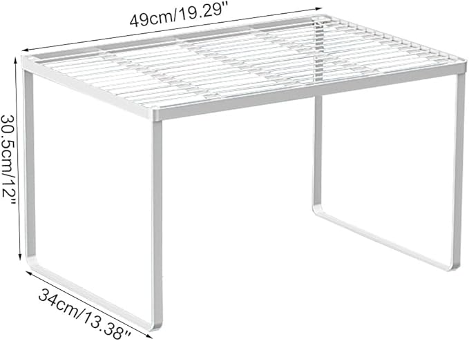 Kitchen Cabinet Storage Shelf Stackable Wire Spice Rack Organizer Heavy Duty Space Saver for Bathroom Bedroom Closet Laundry Room Office Countertop - White, Pack 1-Ruum Studio Home