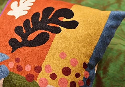 Matisse Coral Pillow Cover | Orange Modern Pillows | Modern Chair Cushion| Farmhouse Pillows | Flower Outdoor Pillow | Mid Century Chair Cushion | Hand Embroidered Wool Size 18x18-Ruum Studio Home