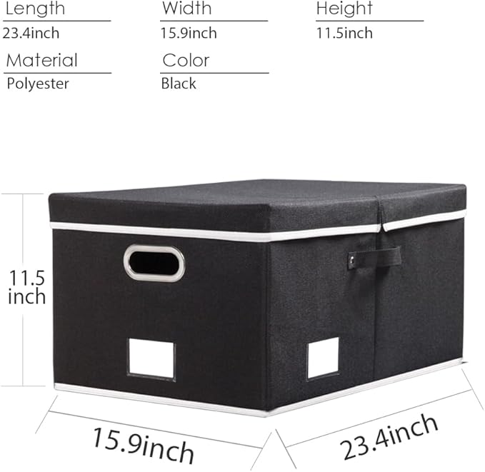 PRANDOM Storage Boxes with Lids [3-Pack] Fabric Collapsible Storage Bins Organizer Containers Baskets Cube with Cover for Home Bedroom Closet Office Nursery Black（23.4X15.9X11.5-Ruum Studio Home