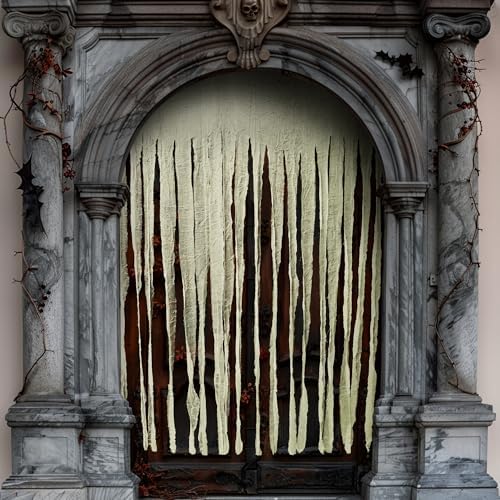 RunNico 2Pcs 85" x 60" Large Halloween Door Curtain Decoration, White Gauze Doorway Curtain, Creepy Cloth Strip Drape for Halloween Horror Theme Party Haunted House Costume Decor-Ruum Studio Home