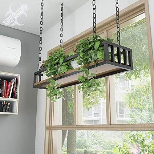 Growers Hanging Wood Basket Planter with Chain Indoor Outdoor Flower Plant Pot Home Garden Balcony Bar Cafe Decoration (L48''XW10''XH6'')-Ruum Studio Home