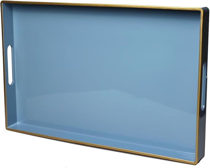 Spsyrine Blue Decorative Serving Tray with Handles, Elegant Plastic Coffee Table Tray for Ottoman, Living Room, Home Decor 15.6" X 10.2" Light Blue-Ruum Studio Home