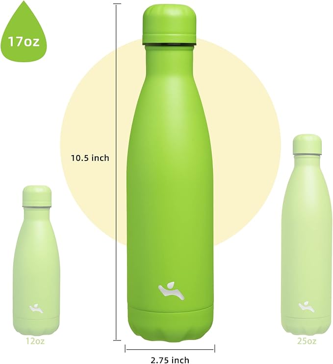 Insulated Water Bottles,17 oz Double Wall Stainless Steel Vacumm Metal Flask for Sports Travel,Green-Ruum Studio Home
