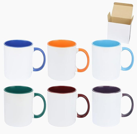 11oz White Ceramic Sublimation Coffee Mug in White Gift Box, 6 New Mixed Colors, Case of 6-Ruum Studio Home