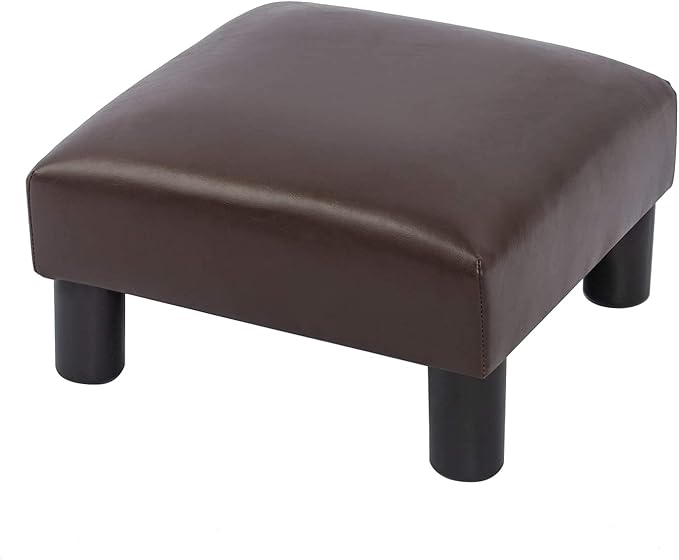 Joveco Small Foot Rest Stool Ottoman, 15" Leather Footrest Square Footstool with Non-Skid Plastic Legs, for Chair, Under Desk, Office, Living Room, Brown-Ruum Studio Home