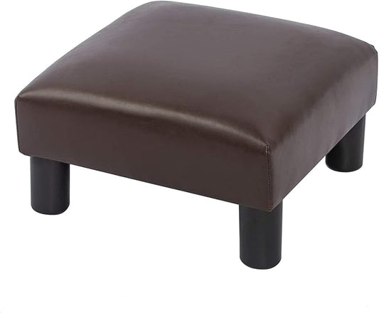 Joveco Small Foot Rest Stool Ottoman, 15" Leather Footrest Square Footstool with Non-Skid Plastic Legs, for Chair, Under Desk, Office, Living Room, Brown-Ruum Studio Home