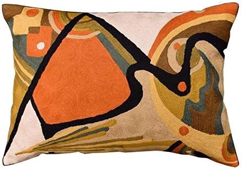 Lumbar Modern Pillow Cover - Kandinsky in Flow Burnt Orange Abstract Farmhouse Pillowcase Modern Chair Cushion Contemporary Outdoor Cushions Hand Embroidered Wool Size 14x20-Ruum Studio Home