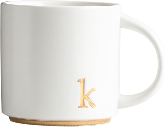 COLLECTIVE HOME - Monogram Ceramic Mugs, 15 oz Golden Initial Coffee Cups, Elegant Alphabet Tea Mugs, Elegant Personalized Mug with Gift Box, Luxurious Cups for Office and Home (k)-Ruum Studio Home