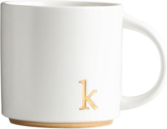 COLLECTIVE HOME - Monogram Ceramic Mugs, 15 oz Golden Initial Coffee Cups, Elegant Alphabet Tea Mugs, Elegant Personalized Mug with Gift Box, Luxurious Cups for Office and Home (k)-Ruum Studio Home