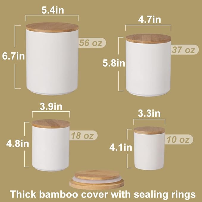 Sweejar Ceramic Canisters Set, Food Storage Jars with Airtight Seal Bamboo Lid, Stackable Containers for Kitchen Counter, Ground Coffee, Flour, Sugar, Cookie, Dog Treats, Candy, Pack of 4 (Jade)-Ruum Studio Home