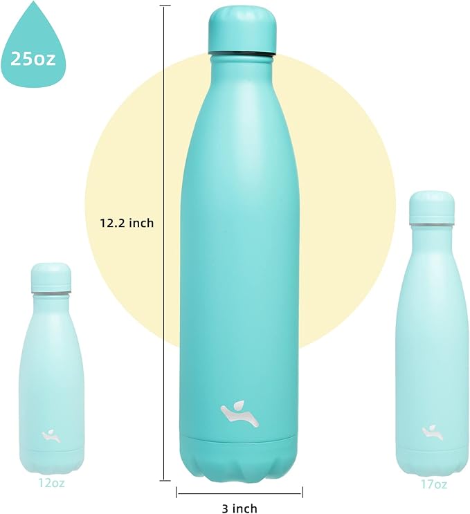 Insulated Water Bottles,25 oz Double Wall Stainless Steel Vacumm Metal Flask for Sports Travel,Turquoise-Ruum Studio Home