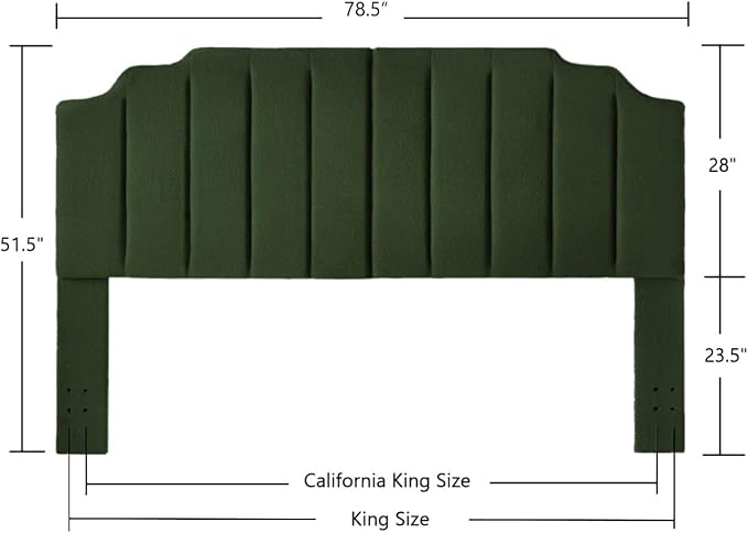 24KF Dark Green Teddy Fabric Tufted King Upholstered Headboard, Modern Vertical Channel Design California King Headboard with Stepped Silhouette Top Edge,6026-K-Teddy Dark Green-Ruum Studio Home