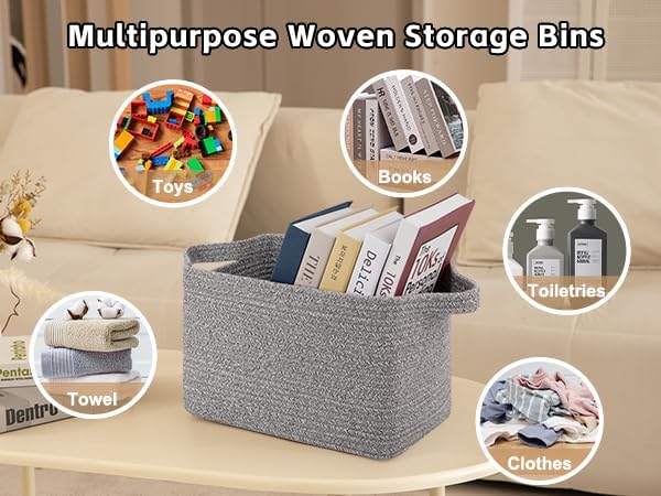 OIAHOMY Storage Basket, Woven Baskets for Storage, Cotton Rope Basket for toys,Towel Baskets for Bathroom - Pack of 3, Light Grey-Ruum Studio Home