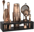Highball & Chaser Bartender Kit with Black Bamboo Stand Beautiful Cocktail Shaker Set and Bar Tools Stainless Steel Boston Shaker Bartender Kit with Stand (Antique Copper)-Ruum Studio Home