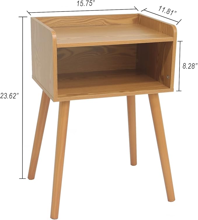 MaxSmeo Nightstand, Mid Century Modern Side Table Bedroom with Storage, Small End Bedside Table with Solid Wood Legs for Living Room, Office Small Spaces (Brown)-Ruum Studio Home