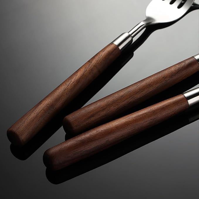 Flatware Set 36 Piece Walnut Handle Silverware Set for 9, 18/8 Stainless Steel Home Kitchen Cutlery Utensils Include Knifvs Forks and Spoons Tableware Set Durable Dishwasher Safe-Ruum Studio Home