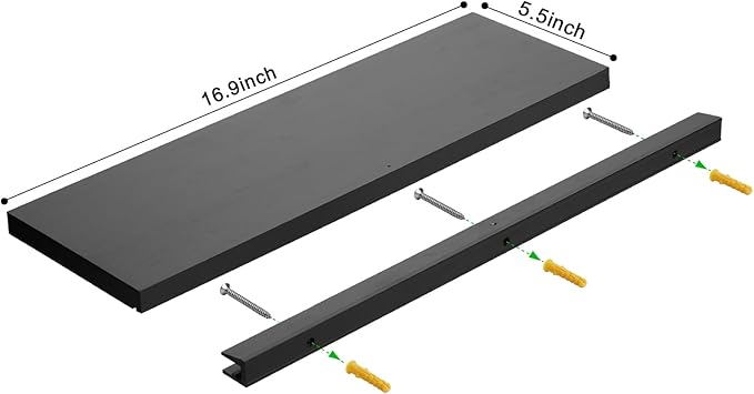Meangood Floating Shelves Black 17 inch Wall Mounted Natural Bamboo Wood Wall Storage Shelves for Bedroom,Living Room,Bathroom, Kitchen（Set of 2）-Ruum Studio Home