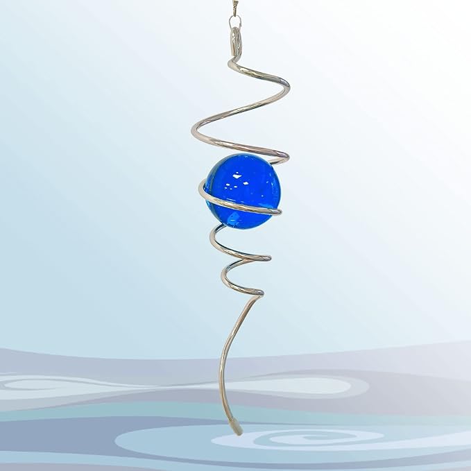 Wind Spinner Tail Gazing Ball Spiral Tail Wind Spinner Stabilizer Sun Catcher Visual Illusion in Spinning Yard Art Decor,Indoor Outdoor Garden Decoration Wind Sculptures-13 in(Dark Blue)-Ruum Studio Home