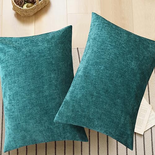 CaliTime Throw Pillow Covers Decorative 20 X 26 Inches Pack of 2 Cozy Chenille Standard Pillow Shams Cases for Couch Sofa Bed Living Room Home Teal-Ruum Studio Home