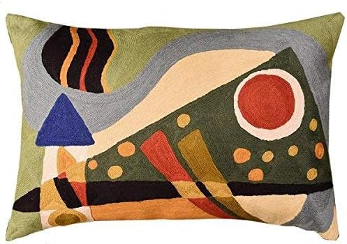 Lumbar Kandinsky Pillow Cover | Green Abstract Pillows | Modern Chair Cushion | Farmhouse Cushions | Handmade Wool Size 14x20-Ruum Studio Home