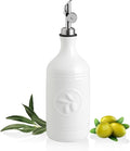 Sweejar 16 Oz Ceramic Olive Oil Dispenser Bottle, Oil Dispenser for Kitchen with Gravity Spout, Relief Opaque Oil Container for Evoo, Avocado Oil, Vinegar, Soy Sauce, 1 Pack(White, Silver Spout)-Ruum Studio Home