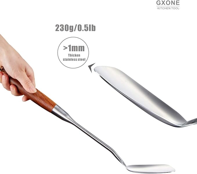 Chinese Wok Spatula, 304 Stainless Steel Spatula with Heat Resistant Wooden Handle Wok Utensils,Silver/15.7Inch-Ruum Studio Home