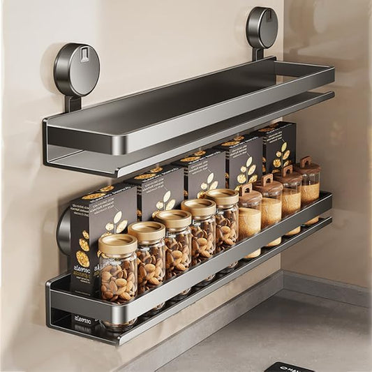 Spice Rack wall mounted 2 Pack,Suction Cups Spice Organizer for Cabinet,Large Capacity Metal Spice Shelf for Kitchen Cabinet, Pantry Doors, Bathroom, Shower, Home Decor(11.8 inch)-Ruum Studio Home