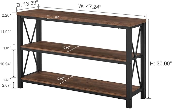 BON AUGURE Rustic Entryway Table, Farmhouse Hallway Table, Console Tables for Entryway, 3 Tier Sofa Tables for Living Room, Industrial Entry Table (47 Inch, Rustic Oak)-Ruum Studio Home