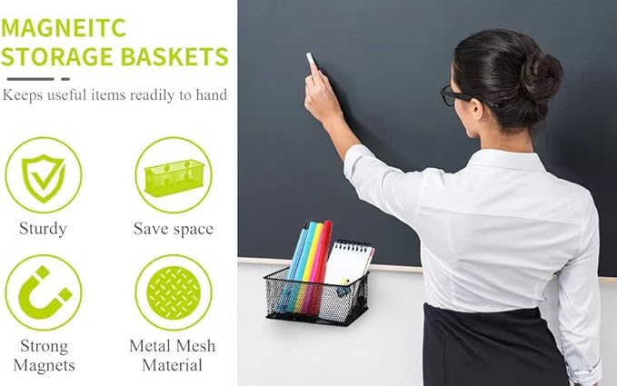 Neudeco Magnetic Locker Organizer and Accessories，Wire Mesh Magnetic Storage Basket ,Magnetic Holder for Dry Erase Markers,Strong Magnet Pen Holder for Fridge School,Pack 3 (Black)-Ruum Studio Home