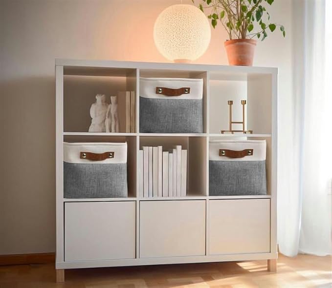 DECOMOMO Storage Bins Fabric Storage Baskets for Shelves, Linen Closet Organization Toys Nursery (Slate Grey and White, Large - 3 Pack)-Ruum Studio Home