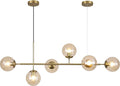 KCO Lighting Globe Linear Chandelier 6 Light Amber Glass Pendant Light Fixture Gold Kitchen Island Lighting Long Brass Sputnik Chandelier Dining Room Light Fixtures Over Table-Ruum Studio Home
