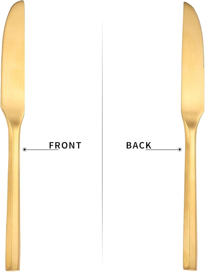 Matte Silverware Set Gold Flatware Set with Hexagon Handle 20 Pieces 18/0 Stainless Steel Cutlery Set Wedding Housewarming Gift Service for 4 (Matt gold)-Ruum Studio Home