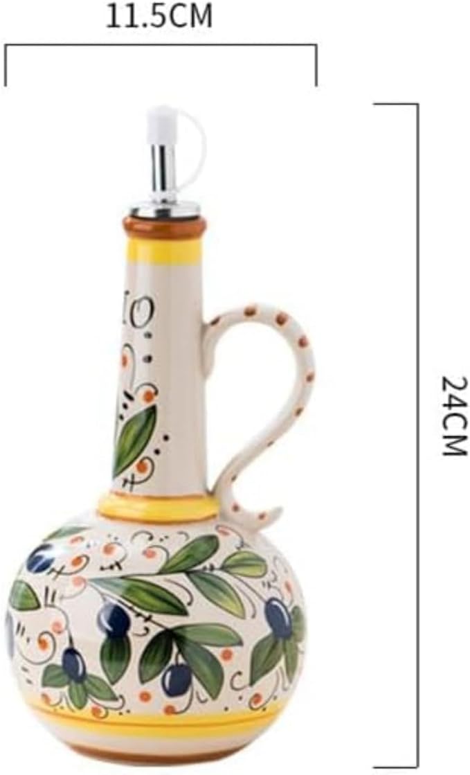 Italian Ceramic Olive Oil Dispenser Bottle 23oz, Hand Painted Olive Oil Bottles, Decorative Stoneware Olive Oil Cruet for Kitchen with Stainless Steel Spout for Oils, Sauces, Vinegar-Ruum Studio Home